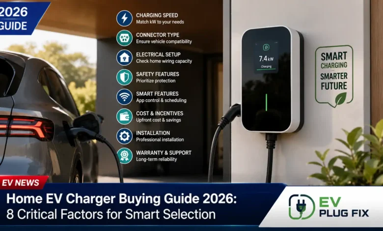 Modern home EV charger installed on garage wall with electric vehicle plugged in