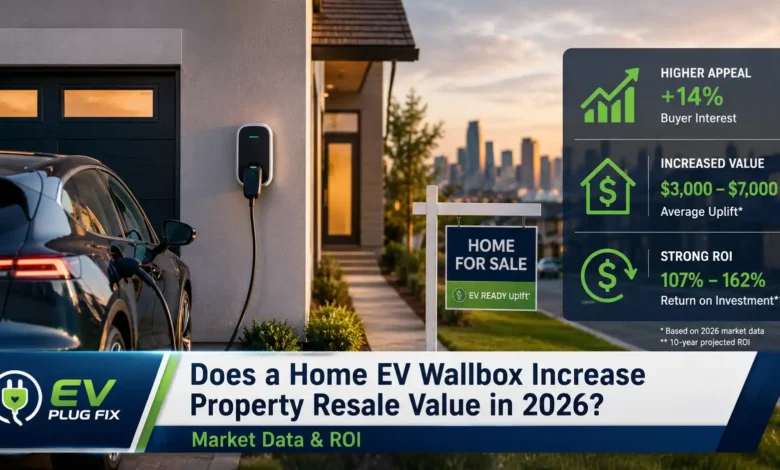 Modern Level 2 EV wallbox charger installed in a home garage wall, highlighting the future-proof property investment for resale value in 2026.