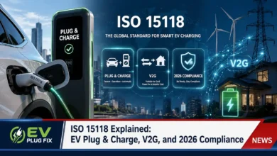 Electric vehicle connected to a modern smart charger using ISO 15118 Plug and Charge technology for automatic authentication and billing