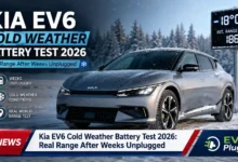Kia EV6 parked in a cold winter garage for a month-long battery storage test