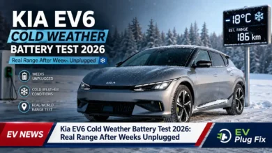 Kia EV6 parked in a cold winter garage for a month-long battery storage test