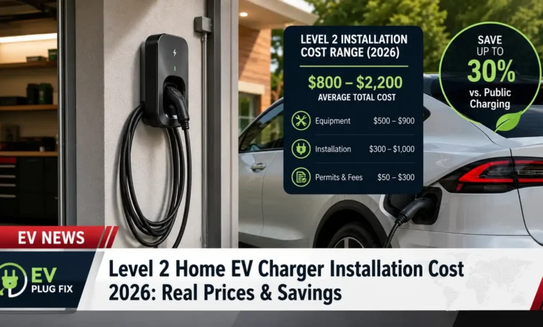 Professional installation of a Level 2 home EV charger in a modern garage with electrical panel and wall-mounted charging unit