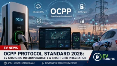 OCPP protocol enabling smart EV charging station communication and grid integration in 2026