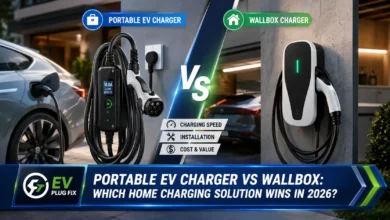 Portable EV charger vs wallbox home charging station comparison 2026