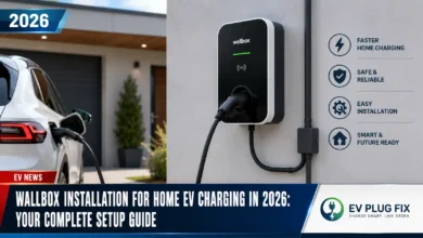Modern wallbox installation setup for home electric vehicle charging in a residential garage