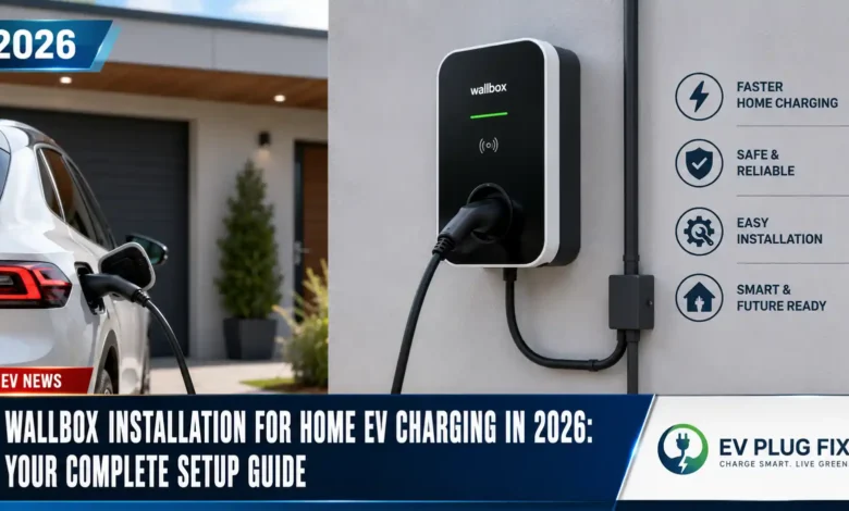 Modern wallbox installation setup for home electric vehicle charging in a residential garage