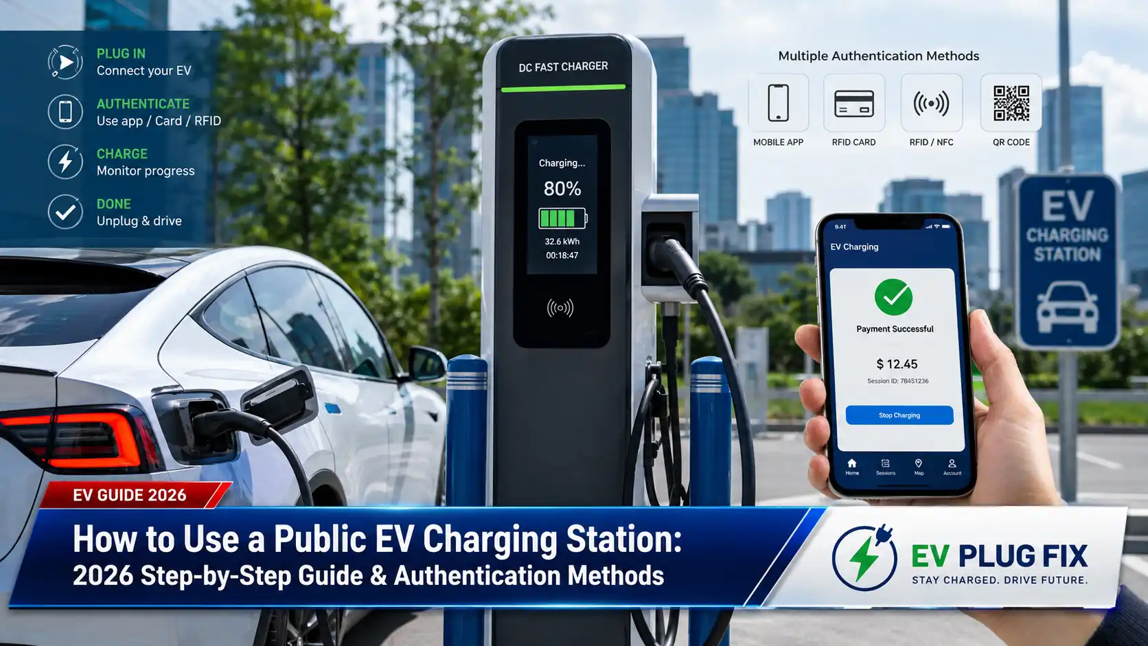 EV owner using a smartphone app to locate and activate a nearby charging station