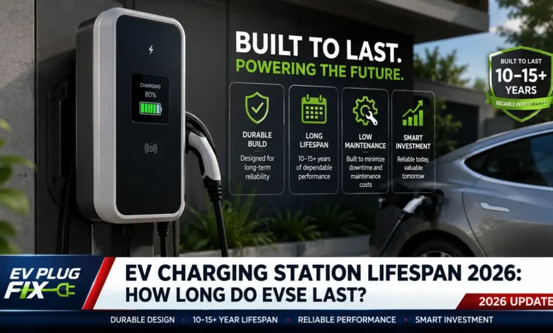 Modern EV charging station installed in residential garage showing LED indicators and cable management for home electric vehicle charging