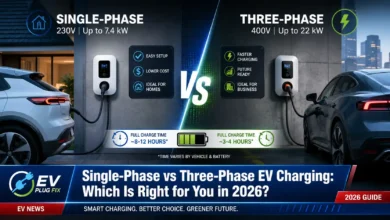 Single-phase vs three-phase EV charger comparison setup in modern garage 2026