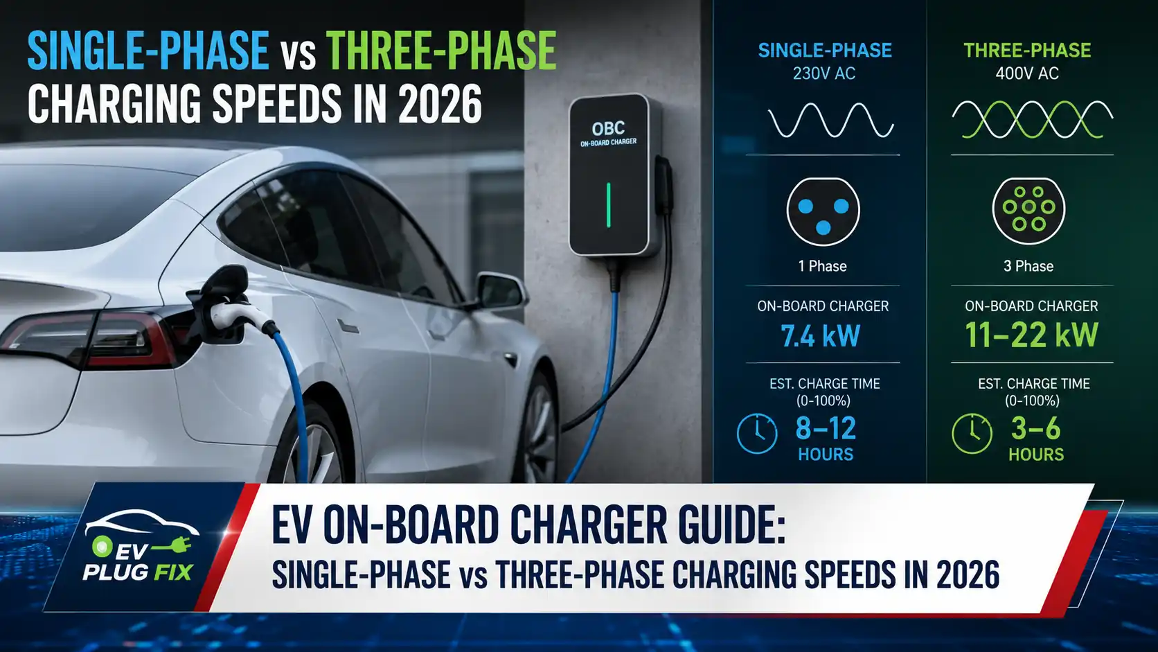 Comparison table of single-phase vs three-phase EV charging speeds and OBC compatibility Comparison table of single-phase vs three-phase EV charging speeds and OBC compatibility