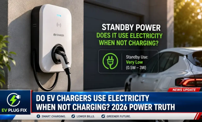 Modern smart home EV charger on wall with LED display showing standby mode in 2026