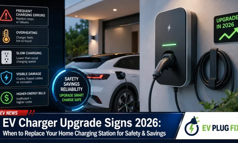 Modern smart EV charger installation with app interface on smartphone mounted in modern garage 2026