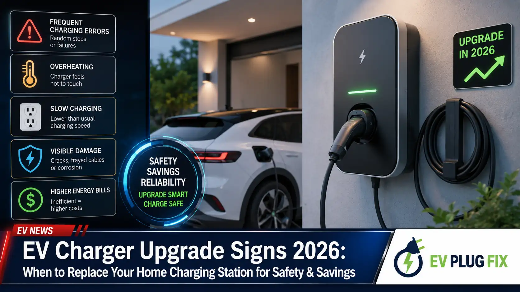 Modern smart EV charger installation with app interface on smartphone mounted in modern garage 2026