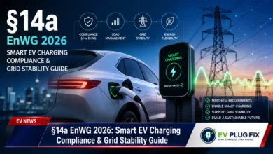 Modern smart EV wallbox installation complying with §14a EnWG 2026 German grid regulations