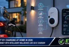 Smart home EV charging setup with go-e Charger wallbox and Tesla Model 3 in modern garage 2026