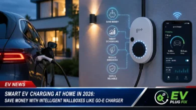 Smart home EV charging setup with go-e Charger wallbox and Tesla Model 3 in modern garage 2026