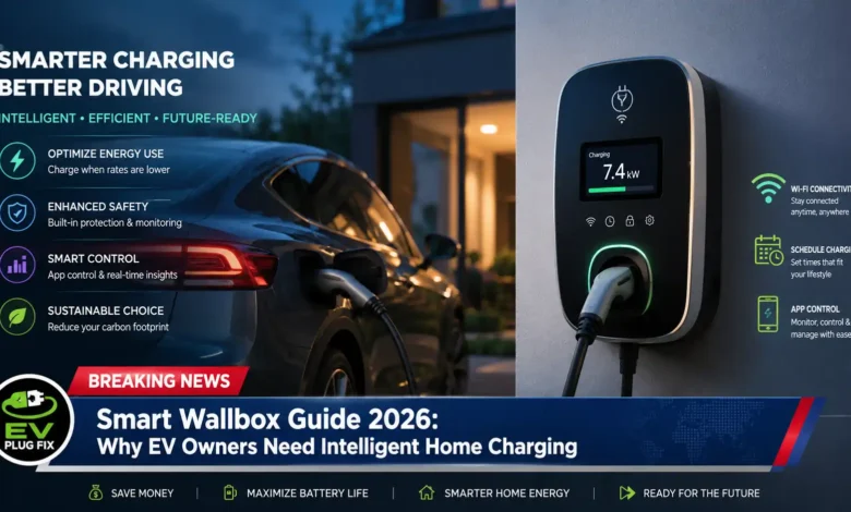 Modern smart wallbox charging an electric vehicle in a home garage setup 2026