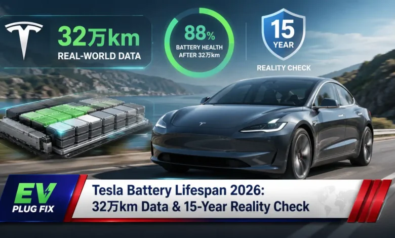 Tesla battery pack longevity comparison 2026 showing 80 percent health at 200,000 miles