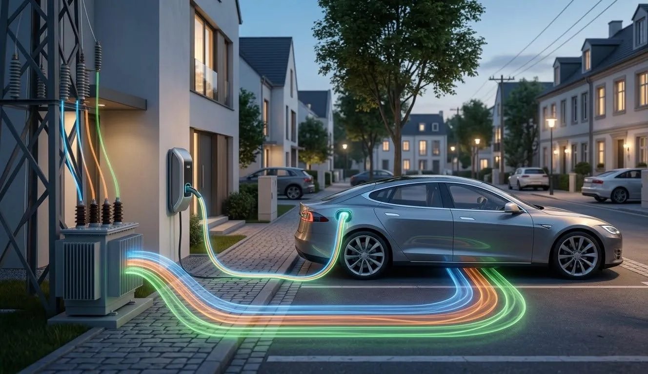 Smart EV charging management dashboard displaying per-phase load balancing data in real-time