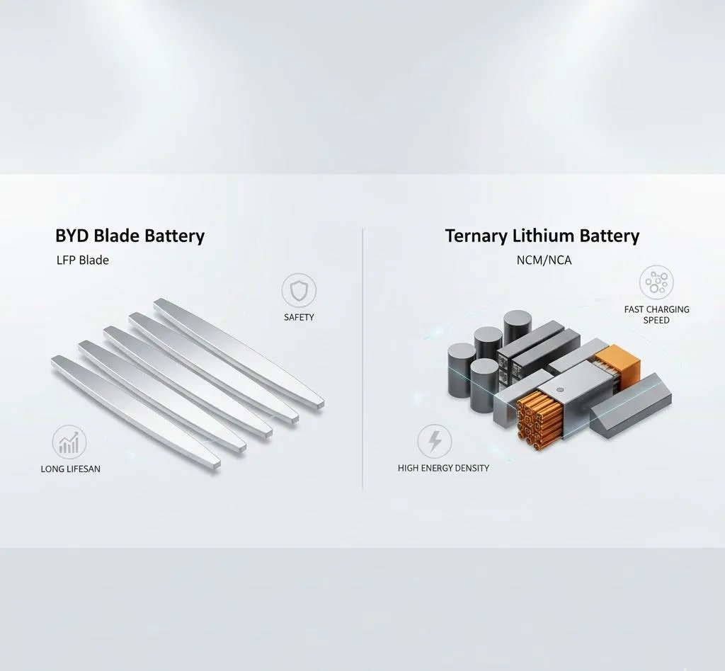 Nail penetration test comparison between Blade Battery LFP and NCM ternary lithium battery showing thermal runaway difference