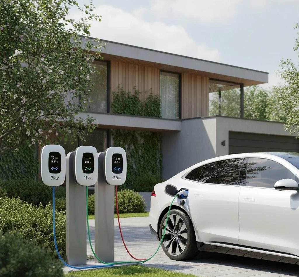 Smart home EV charger installation with dynamic load management and solar integration features