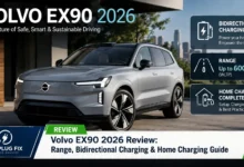2026 Volvo EX90 electric SUV charging at home with go-e Charger Gemini wallbox in modern garage setting