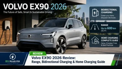 2026 Volvo EX90 electric SUV charging at home with go-e Charger Gemini wallbox in modern garage setting