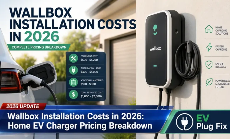 Professional wallbox installation on a residential garage wall with an electrician mounting the EV charging unit