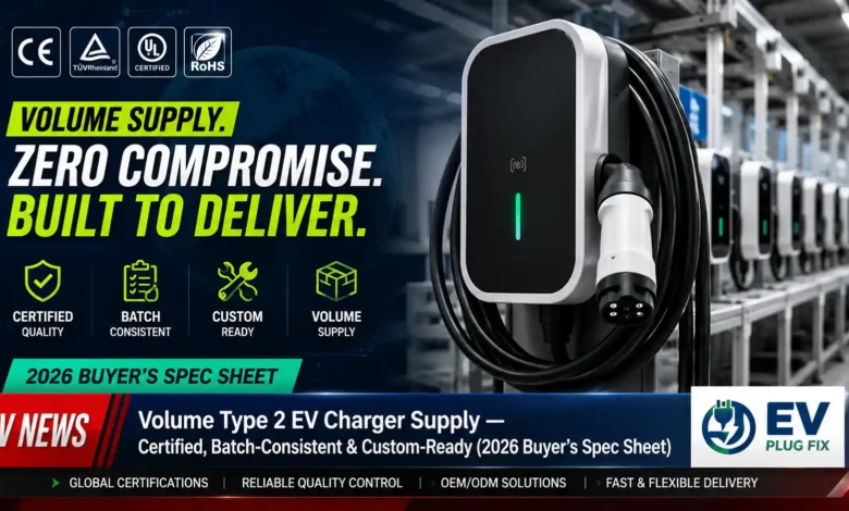 Certified Type 2 EV charger volume supply manufacturing and certification documentation overview