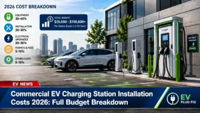 Commercial EV charging station installation showing electrical conduit trenching and site preparation work