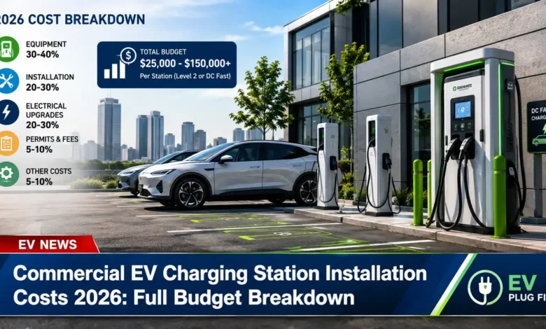 Commercial EV charging station installation showing electrical conduit trenching and site preparation work