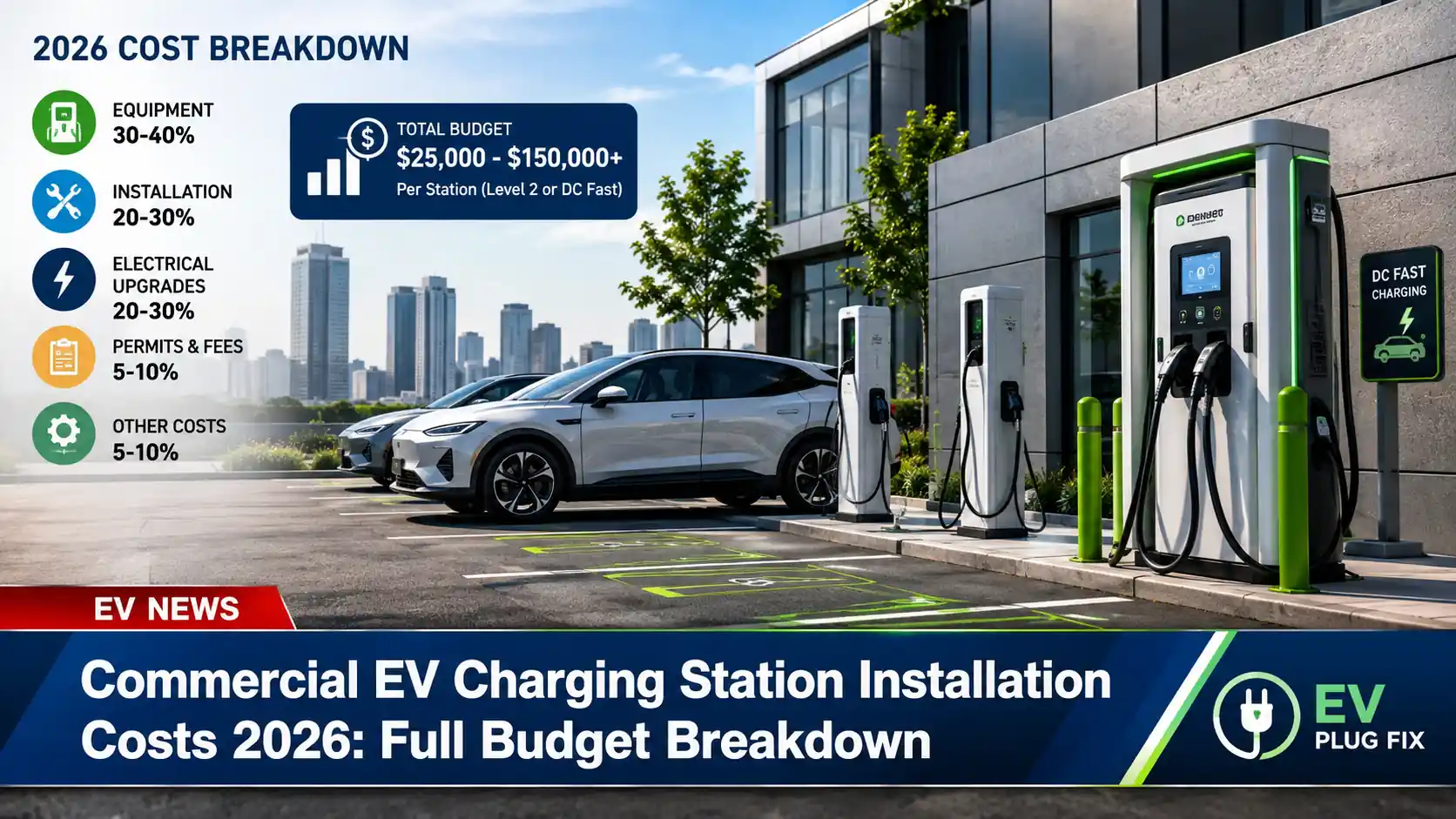 Commercial EV charging station installation showing electrical conduit trenching and site preparation work