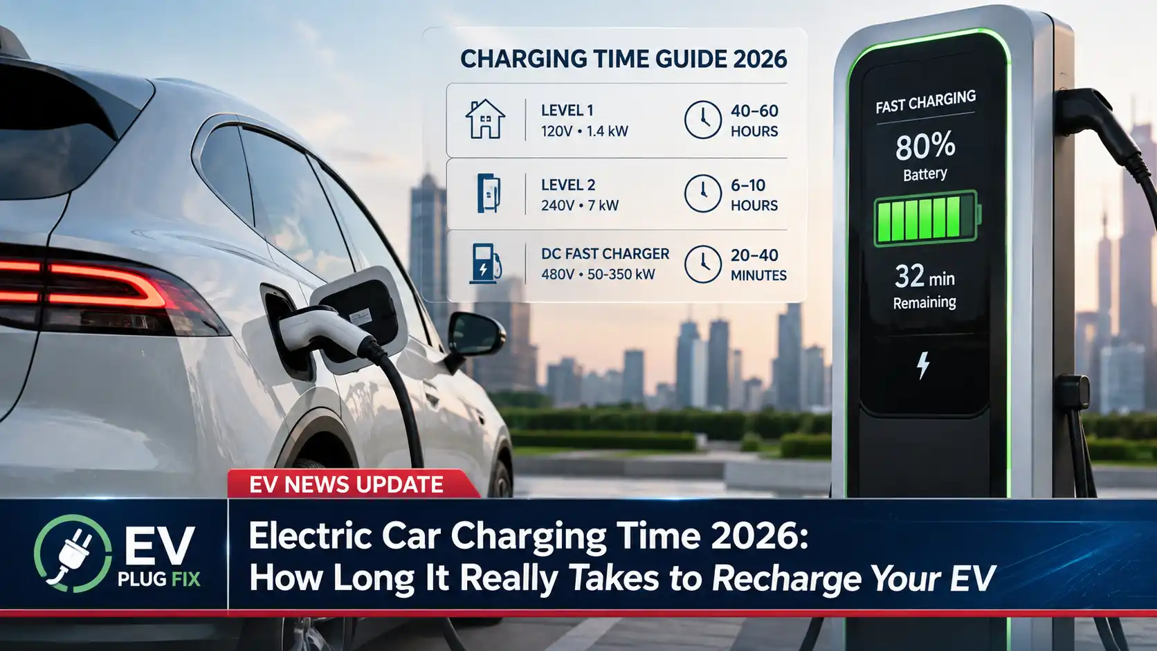 Modern electric vehicle dashboard showing charging status and battery level while parked at home