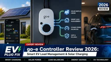 go-e Controller energy meter and load management device mounted on a DIN rail in an electrical panel