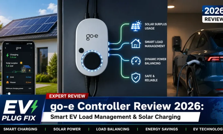 go-e Controller energy meter and load management device mounted on a DIN rail in an electrical panel
