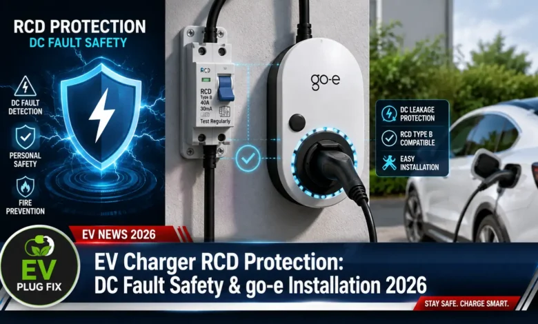 Modern go-e Gemini EV charger wallbox installation setup with safety icons overlay
