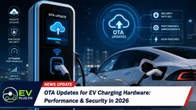 Engineer monitoring OTA updates for EV charging hardware on digital dashboard in 2026