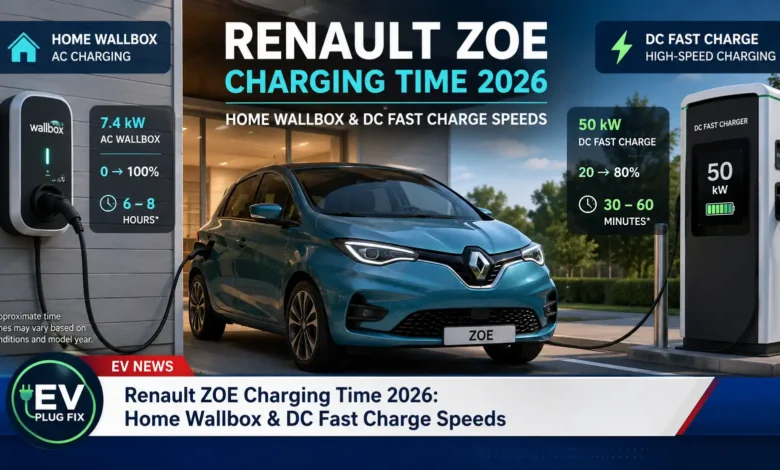 Renault ZOE plugged into a go-e home wallbox charger in a modern garage showing the charging process