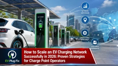 Expanding multi-site EV charging network visualized through a centralized monitoring dashboard, connected charging locations, and real-time operational data