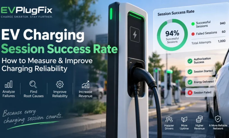 EV charging session success rate dashboard showing successful and failed charging sessions